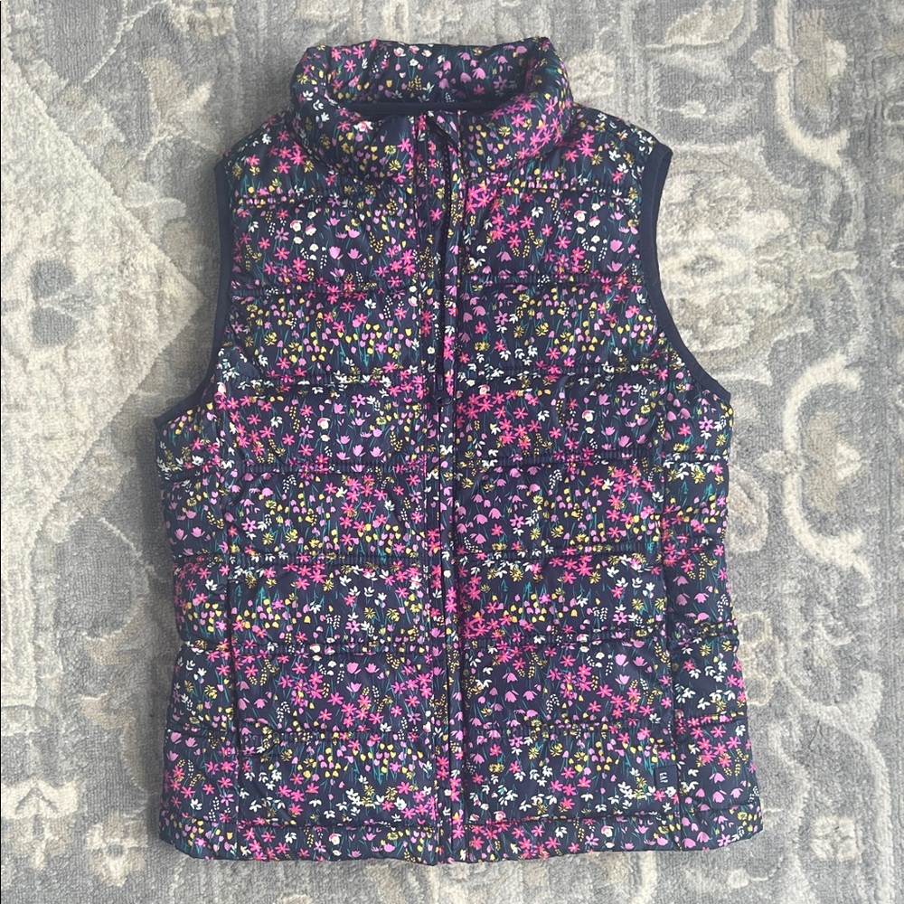 GAP navy and pink Floral Sleeveless Puffer Vest